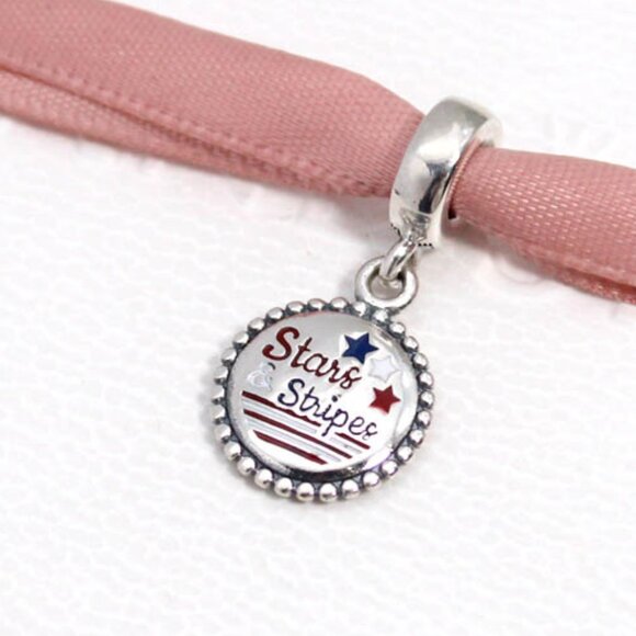 Pandora Stars & Stripes Dangle Charm, Red, White, & Blue Enamel S925 Silver - Picture 6 of 9